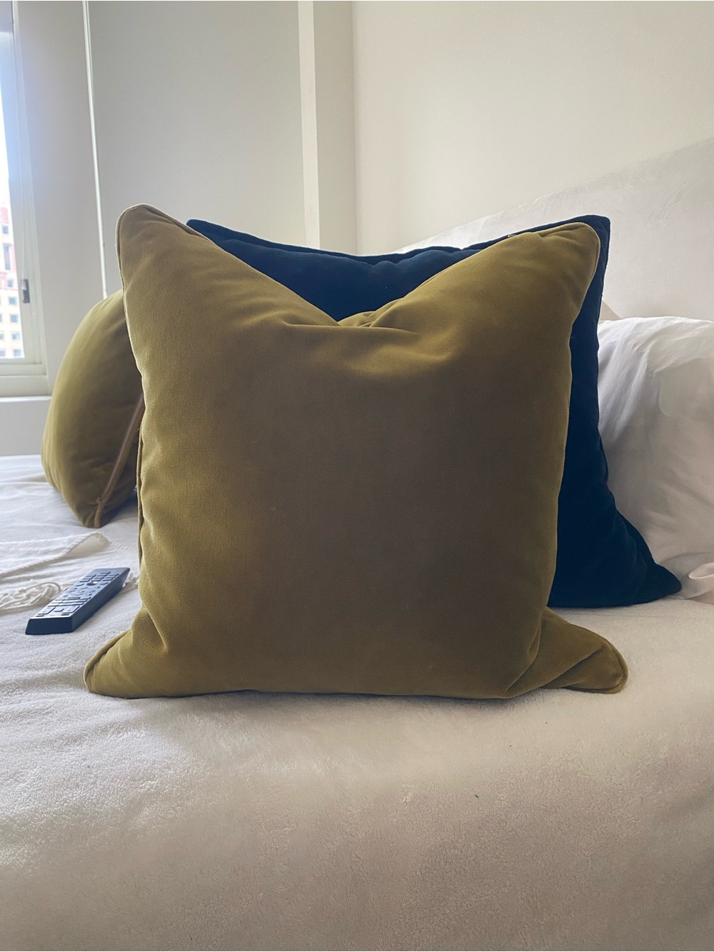 Two Mitchell Gold + Bob Williams Olive Green Velvet Accent Pillow